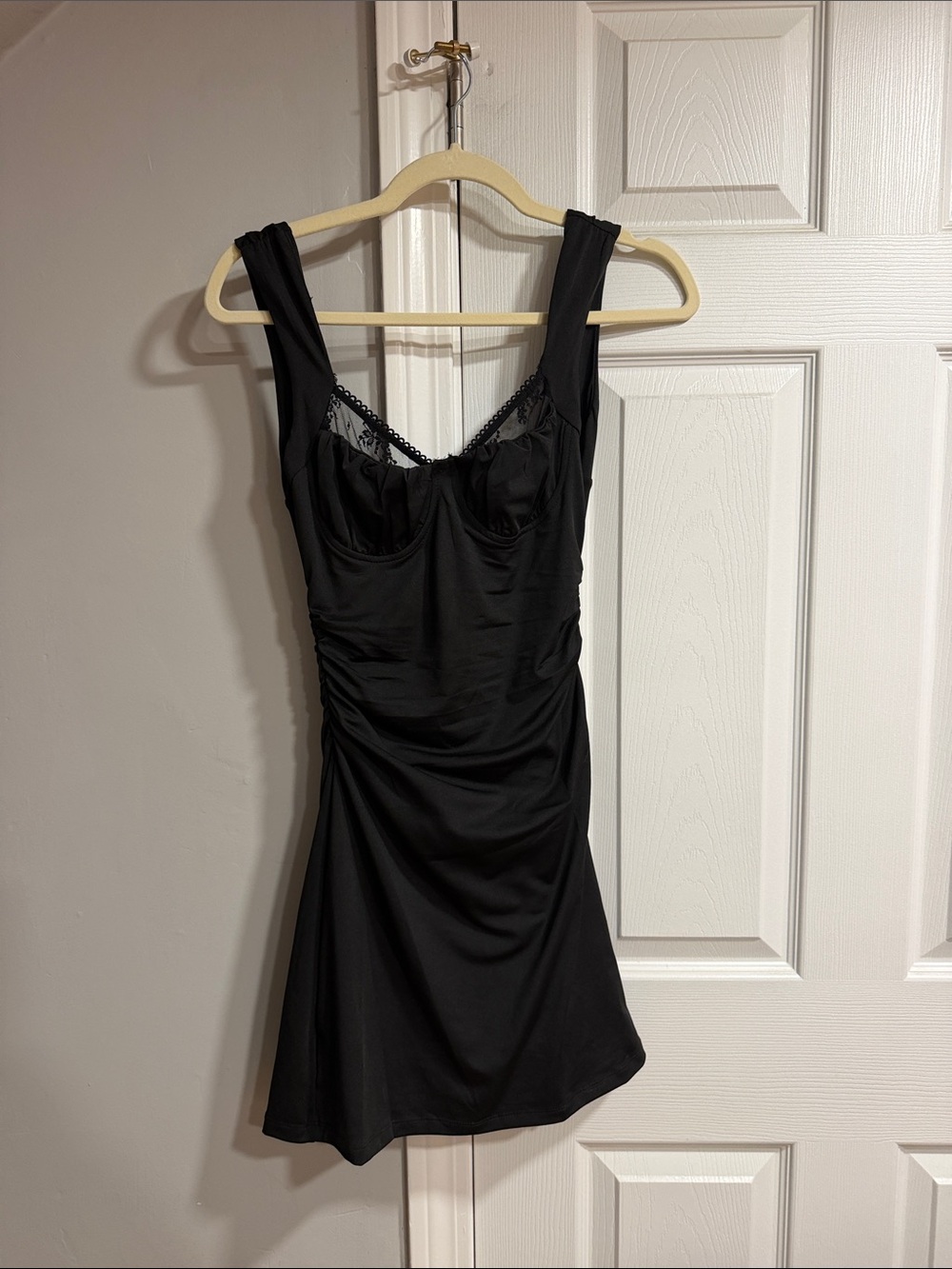 Cotton Candy Black Lace-Trim Mini Dress